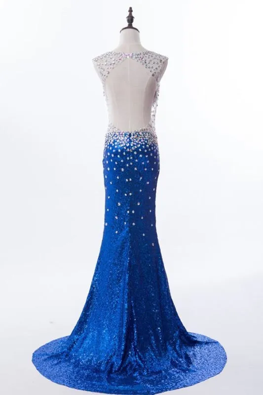 Mermaid V-neck Sequined Backless Prom Dresses Evening Dress