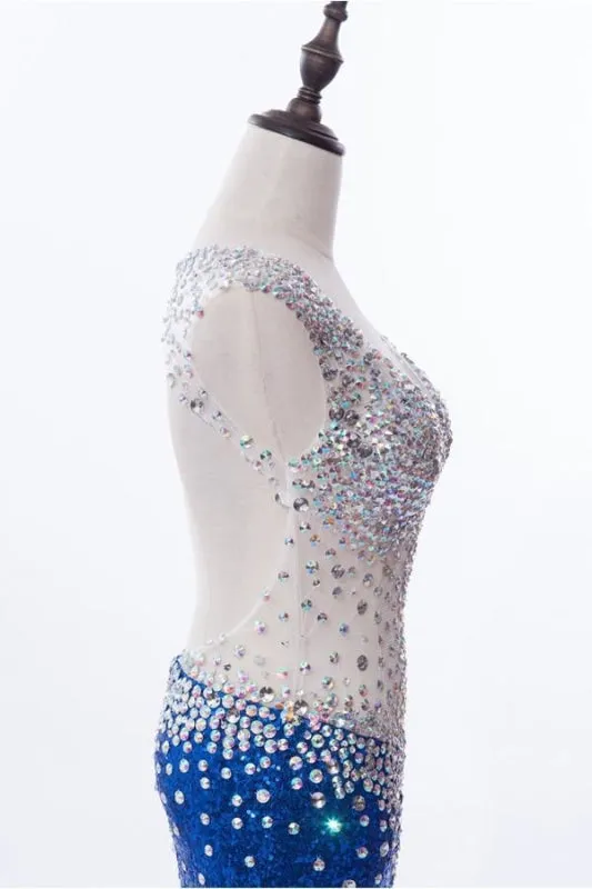 Mermaid V-neck Sequined Backless Prom Dresses Evening Dress