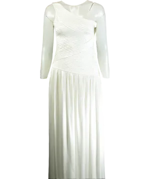 Meshki White Jenna One Shoulder Pleated Maxi Dress UK XS