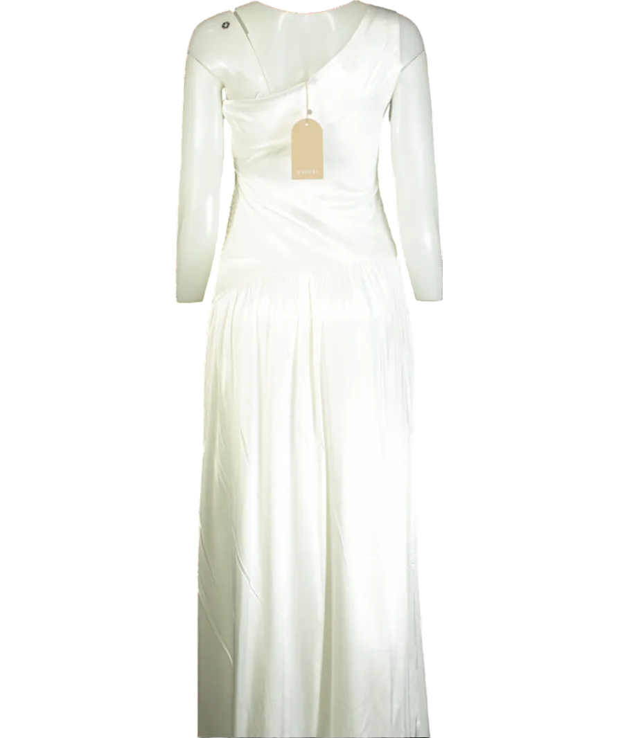 Meshki White Jenna One Shoulder Pleated Maxi Dress UK XS