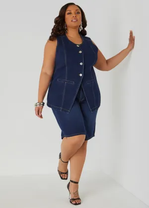 Mid Rise Denim Bermuda Shorts