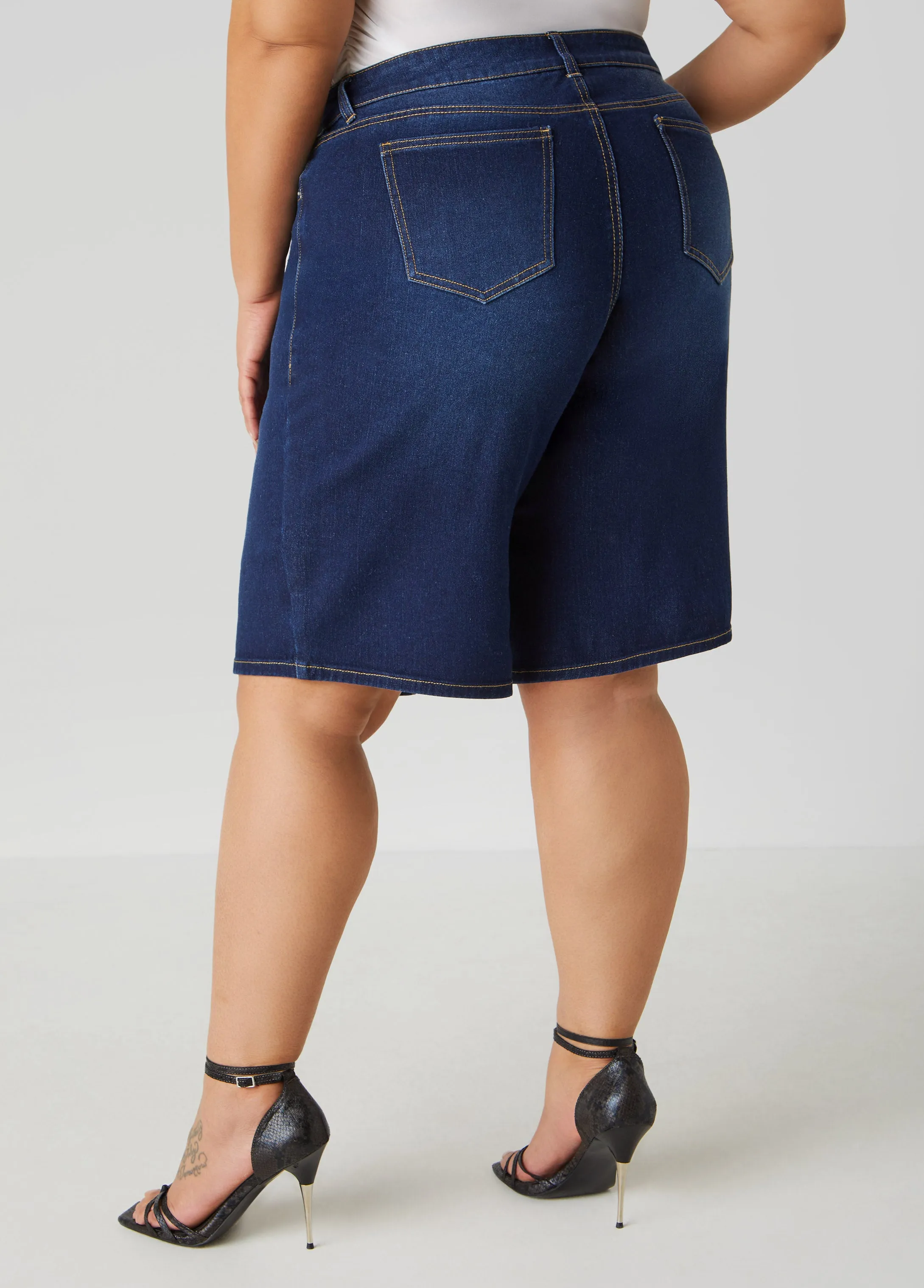 Mid Rise Denim Bermuda Shorts
