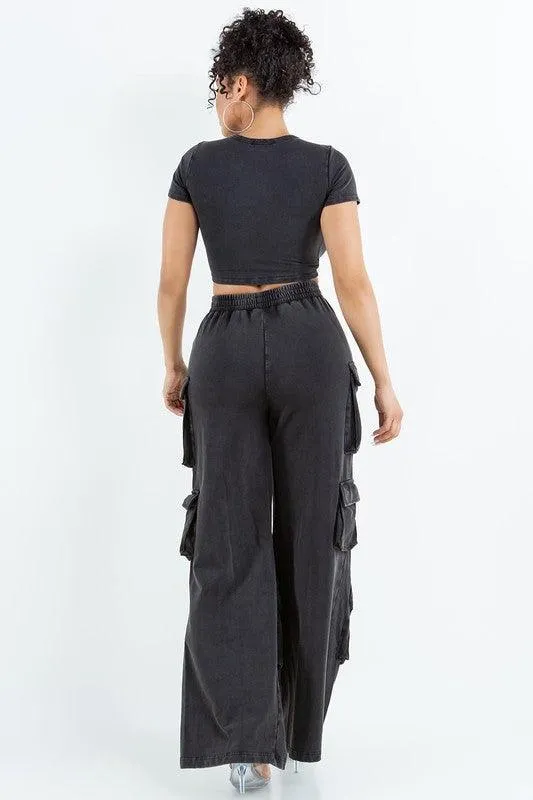 MINERAL WASH CARGO PANT SET