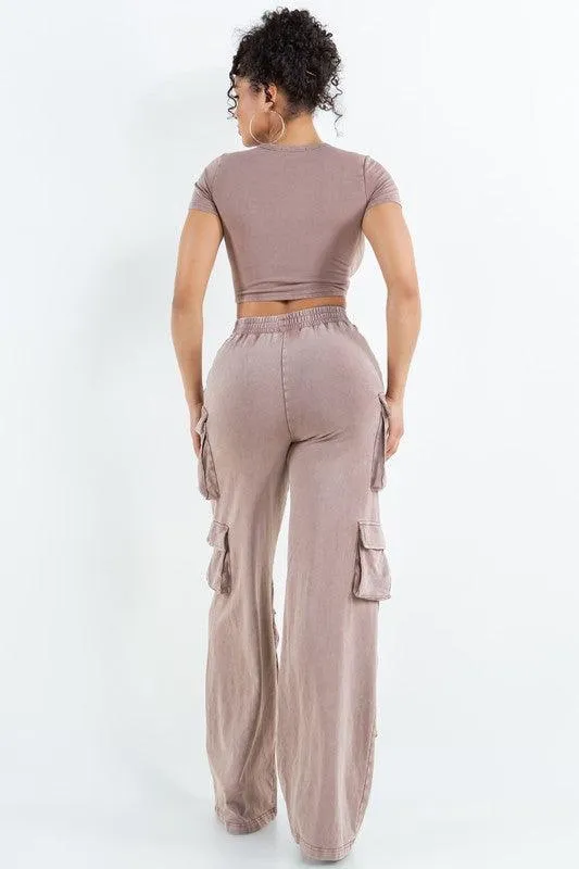 MINERAL WASH CARGO PANT SET