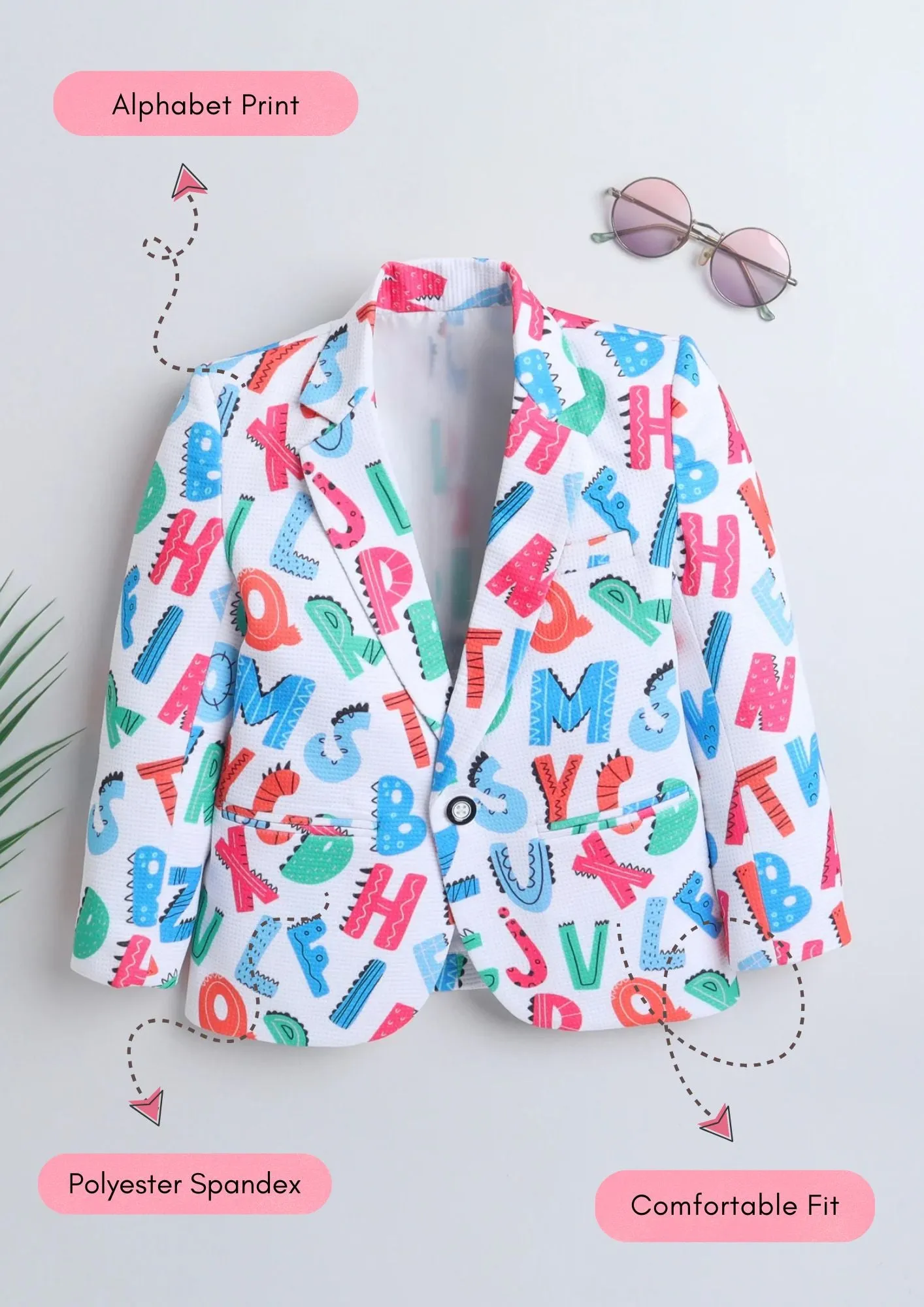 Ministitch Full Sleeves Alphabet Print Party Blazer- MultiColor