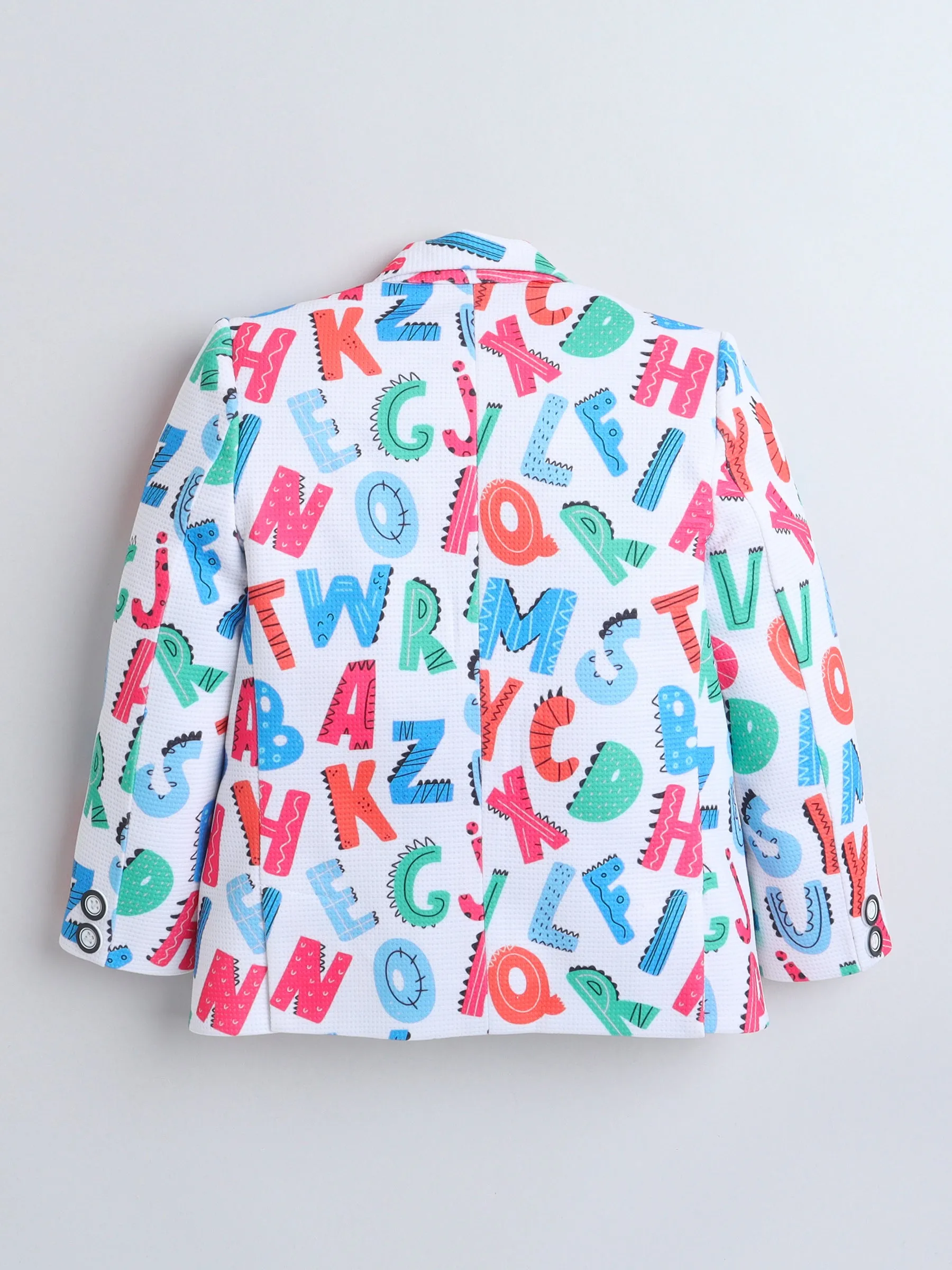 Ministitch Full Sleeves Alphabet Print Party Blazer- MultiColor