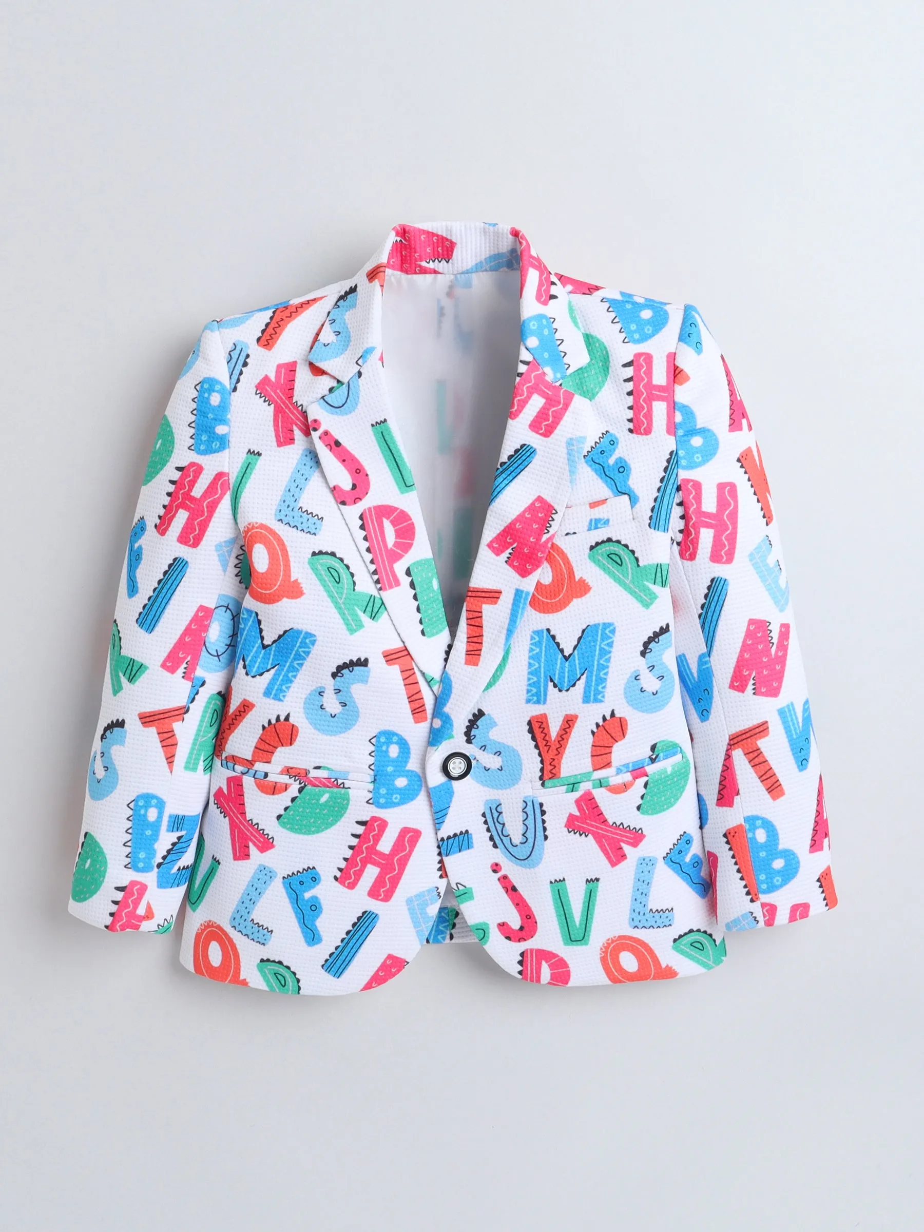 Ministitch Full Sleeves Alphabet Print Party Blazer- MultiColor