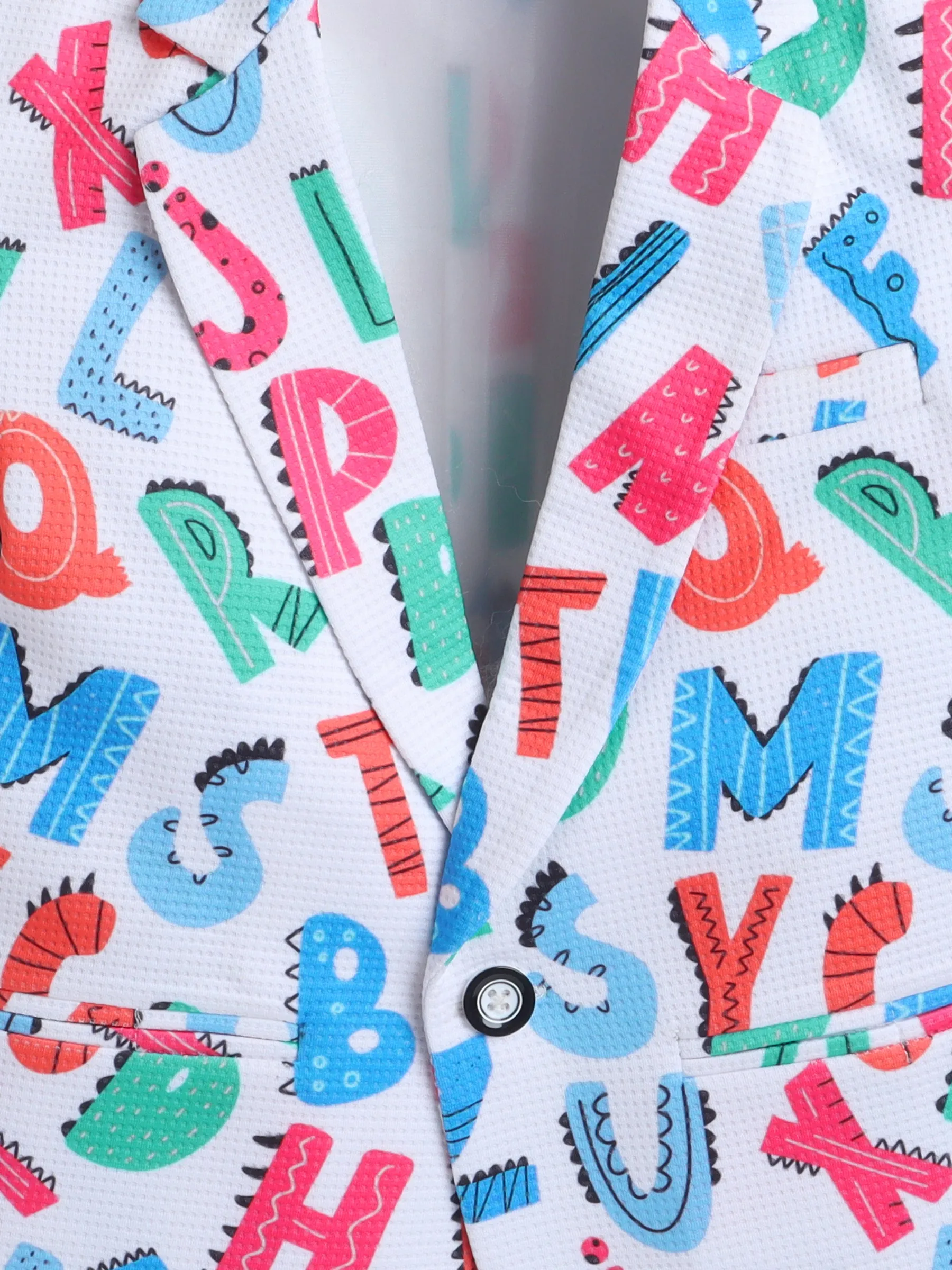 Ministitch Full Sleeves Alphabet Print Party Blazer- MultiColor