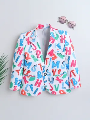 Ministitch Full Sleeves Alphabet Print Party Blazer- MultiColor
