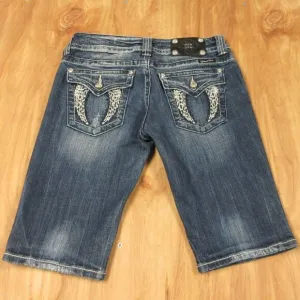 MISS ME Angel Wing Denim Jean Bermuda Shorts Size 29 (31) Denim Capris JP5082BM