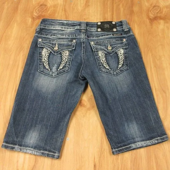 MISS ME Angel Wing Denim Jean Bermuda Shorts Size 29 (31) Denim Capris JP5082BM