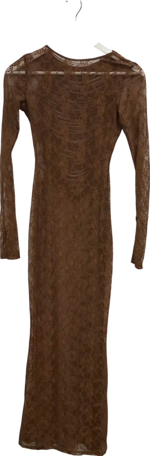 Misspap Brown Lace Fringe Back Maxi Dress UK 8