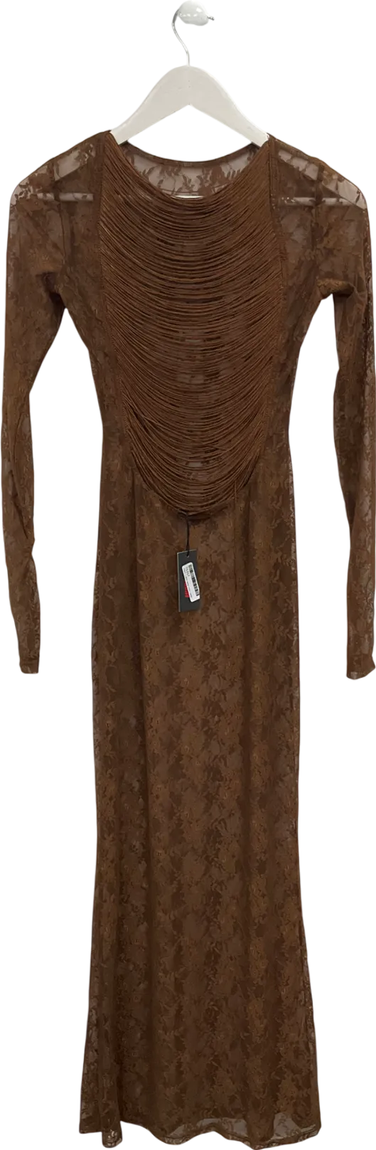 Misspap Brown Lace Fringe Back Maxi Dress UK 8