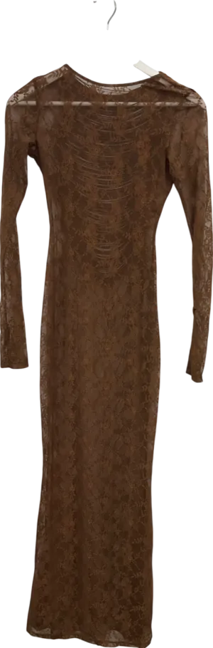 Misspap Brown Lace Fringe Back Maxi Dress UK 8