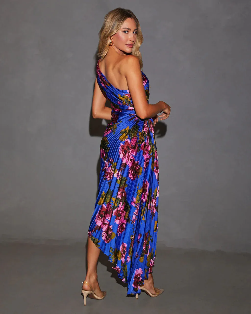 Modern Day Glam Printed One Shoulder Asymmetrical Maxi Dress
