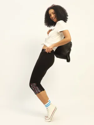 mSECRET Printed Black Cotton Blend Capri