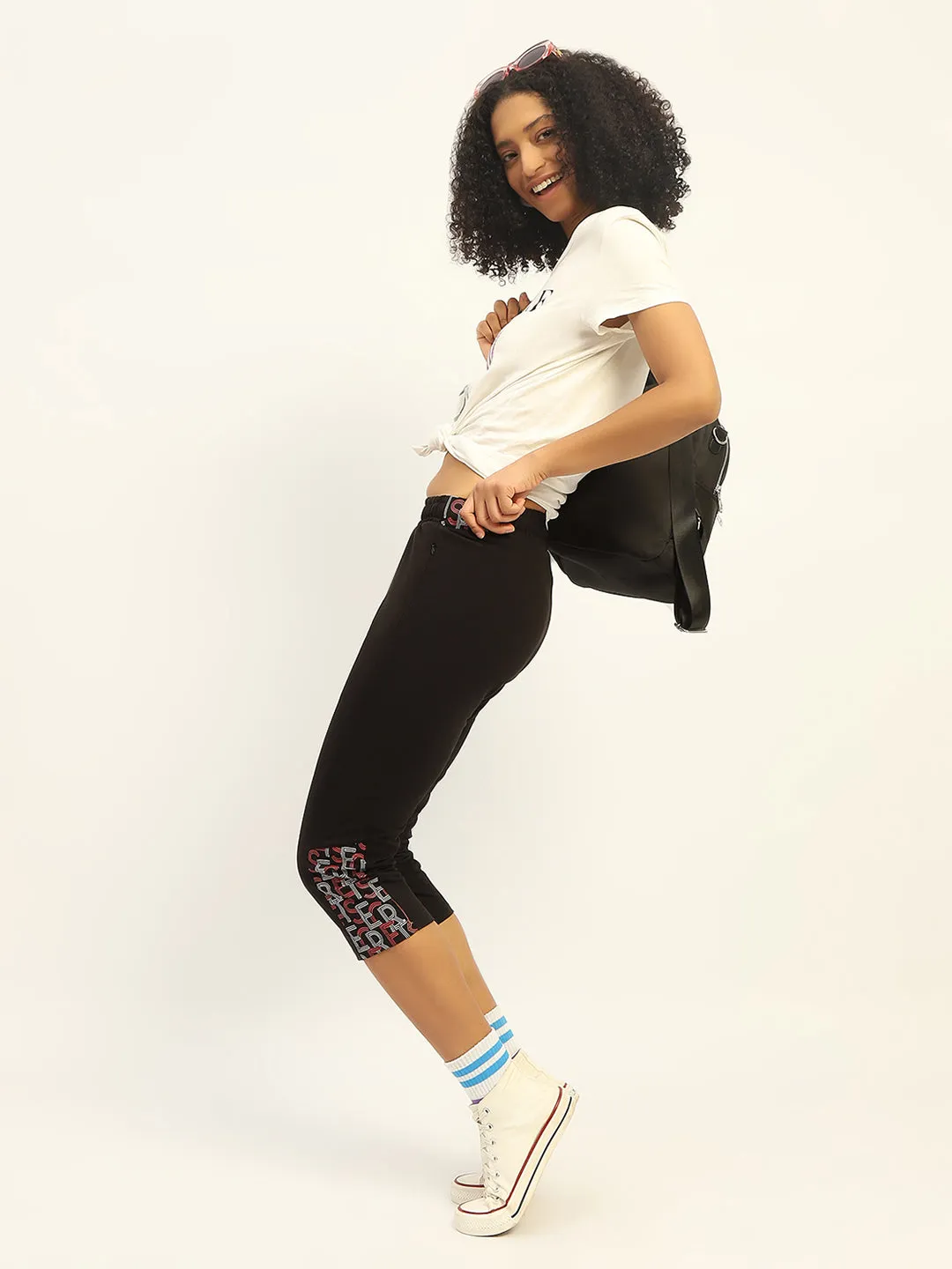 mSECRET Printed Black Cotton Blend Capri