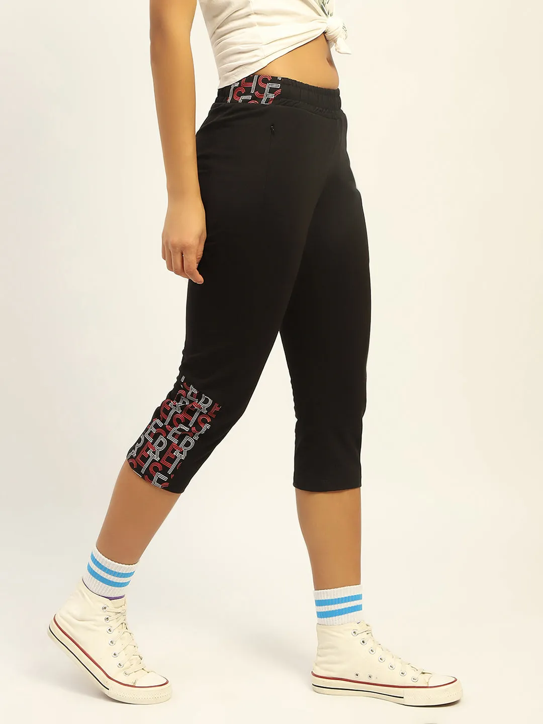 mSECRET Printed Black Cotton Blend Capri