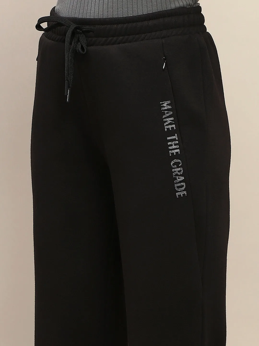 mSECRET Typography Adorned Black Cotton Track Bottoms