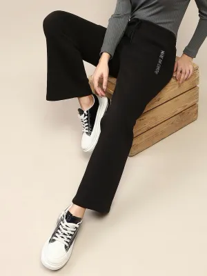mSECRET Typography Adorned Black Cotton Track Bottoms