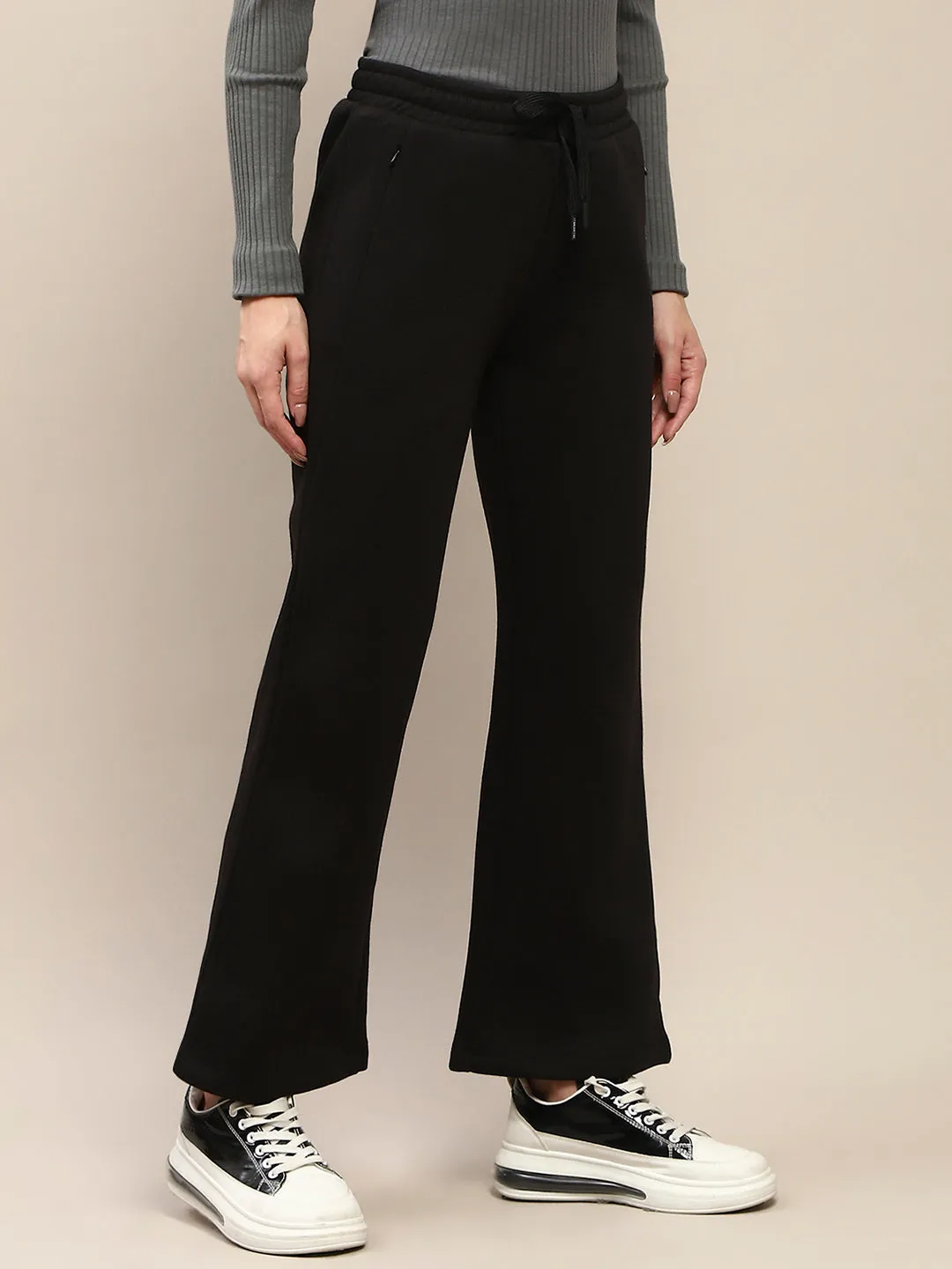 mSECRET Typography Adorned Black Cotton Track Bottoms