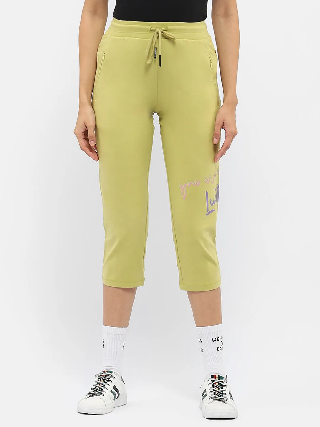 mSECRET Typography Lime Green Drawstring Waist Capri