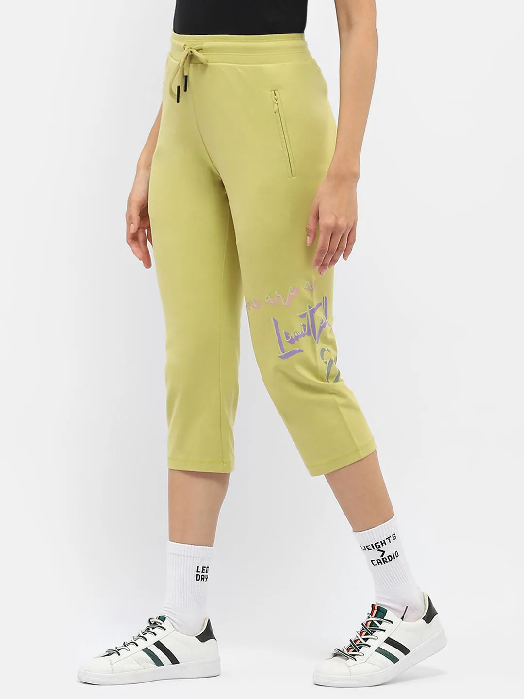 mSECRET Typography Lime Green Drawstring Waist Capri