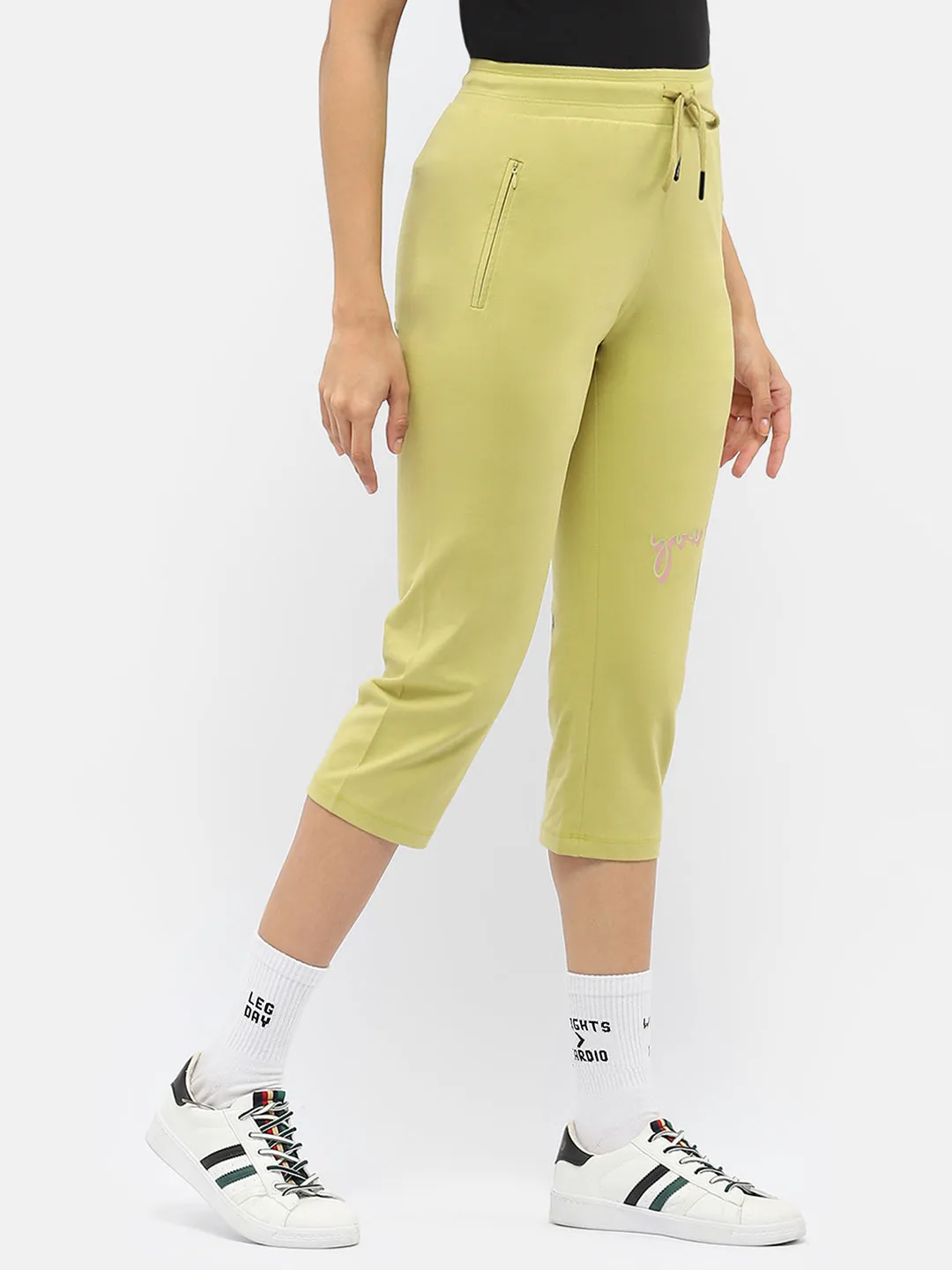 mSECRET Typography Lime Green Drawstring Waist Capri