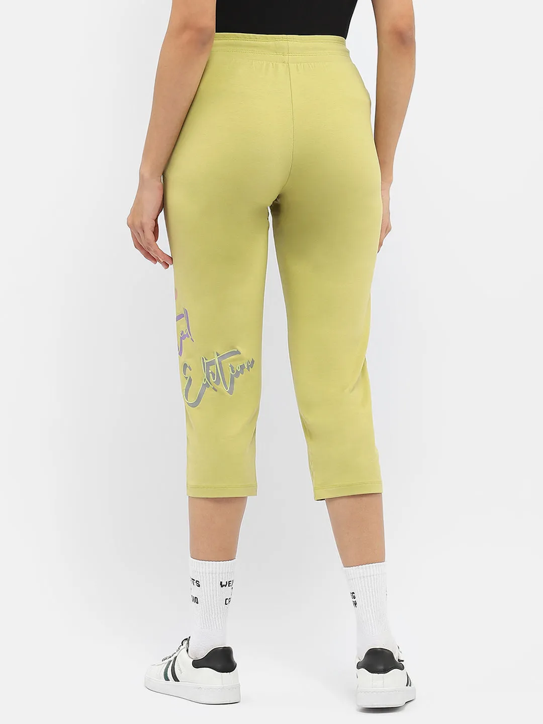 mSECRET Typography Lime Green Drawstring Waist Capri