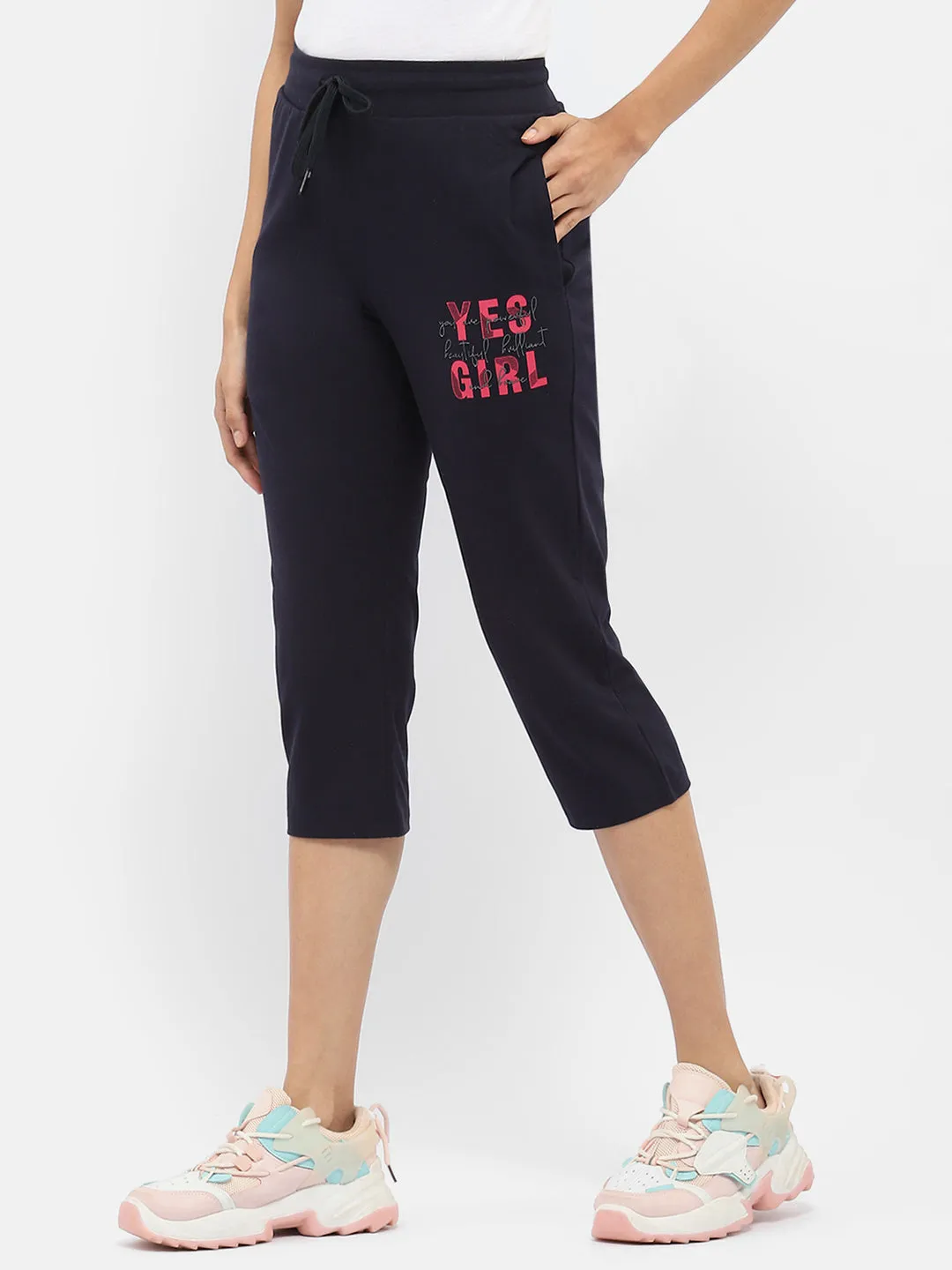 mSECRET Typography Navy Blue Drawstring Waist Capri