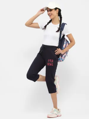 mSECRET Typography Navy Blue Drawstring Waist Capri