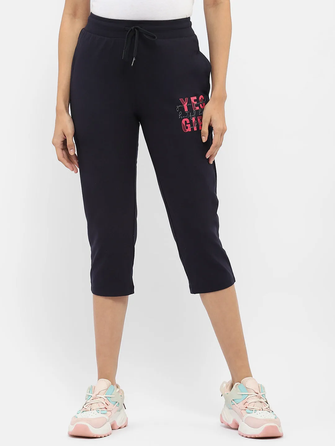 mSECRET Typography Navy Blue Drawstring Waist Capri
