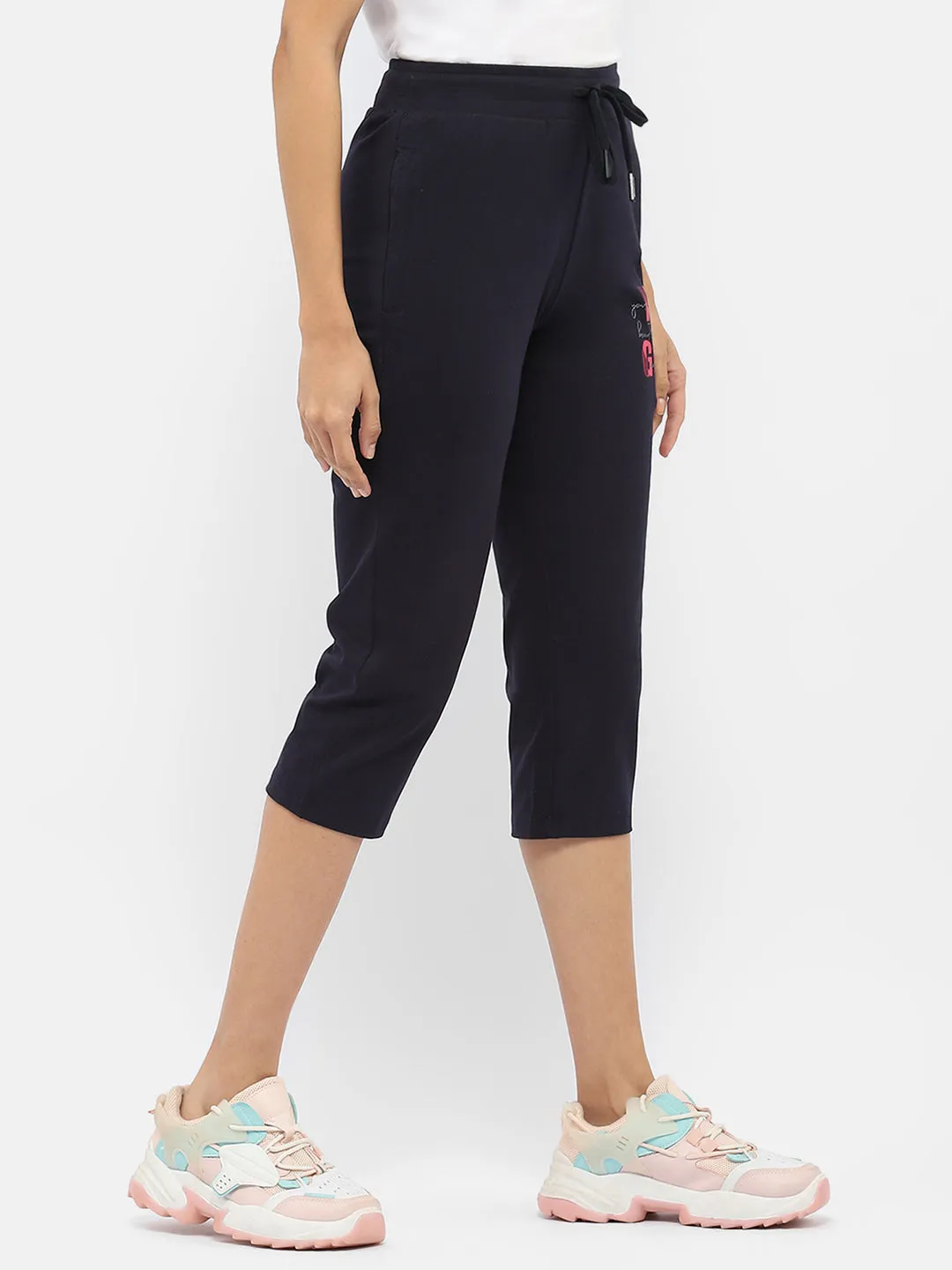 mSECRET Typography Navy Blue Drawstring Waist Capri