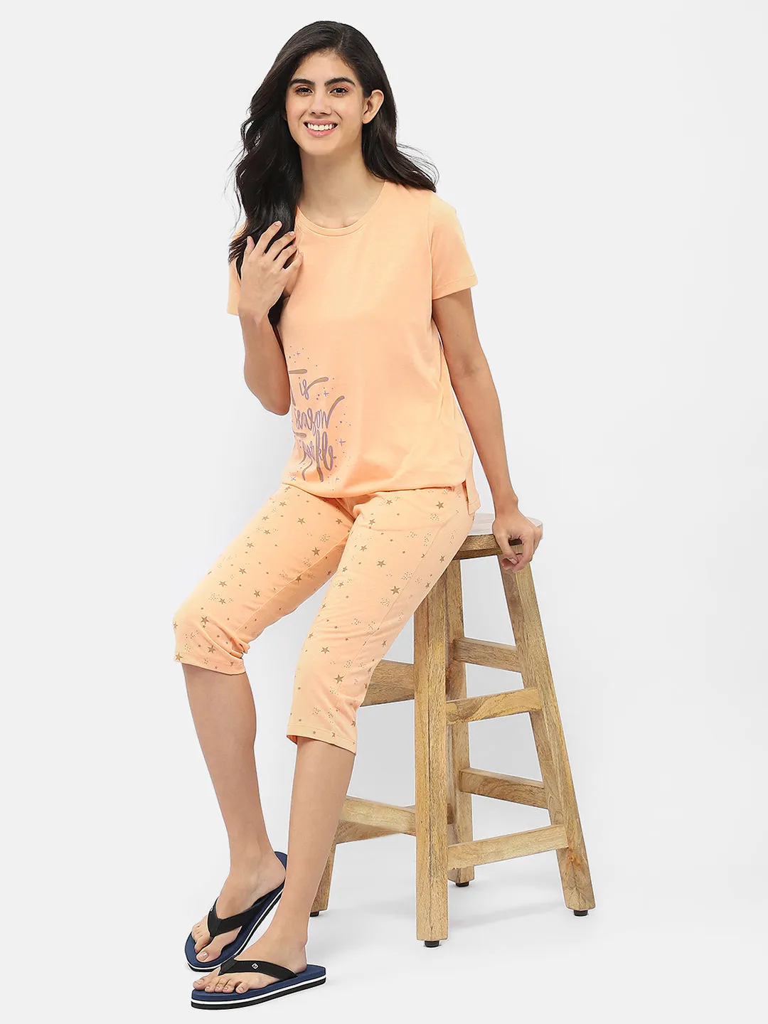 mSECRET Typography Peach Nightsuit