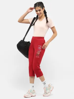 mSECRET Typography Red Elasticated Waist Capri