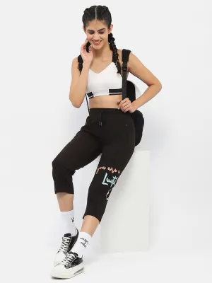 mSECRETTypography Black Drawstring Waist Capri