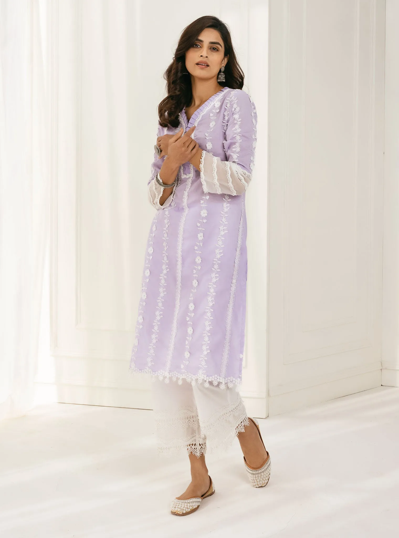 Mulmul Cotton Sainj Lilac Kurta