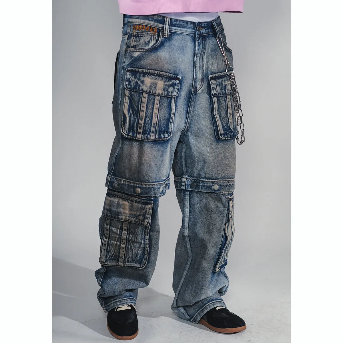 Multi cargo baggy fit denim