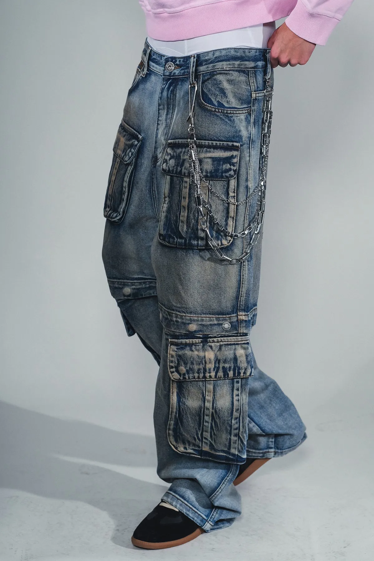 Multi cargo baggy fit denim