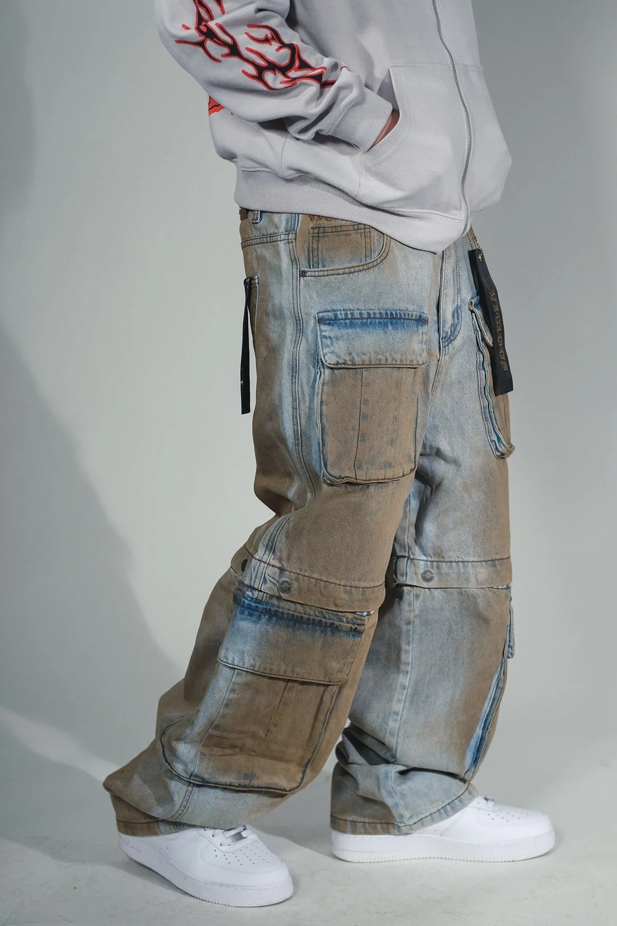 Multi cargo baggy fit denim
