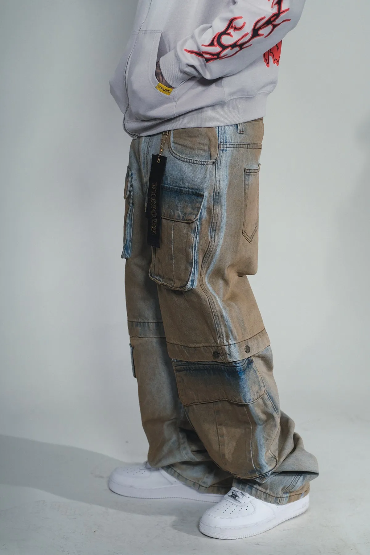 Multi cargo baggy fit denim