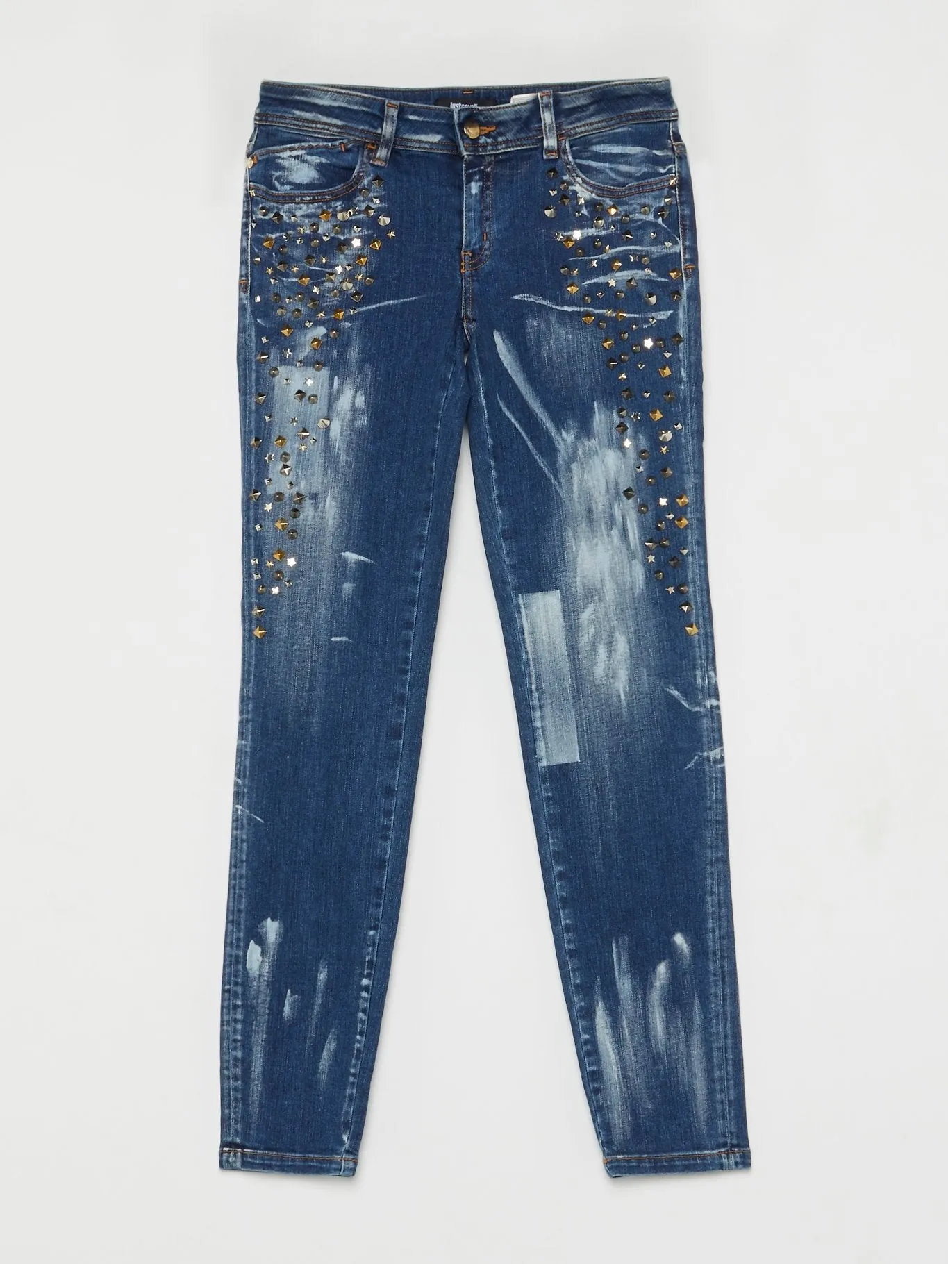 Multi-Stud Splatter Paint Jeans