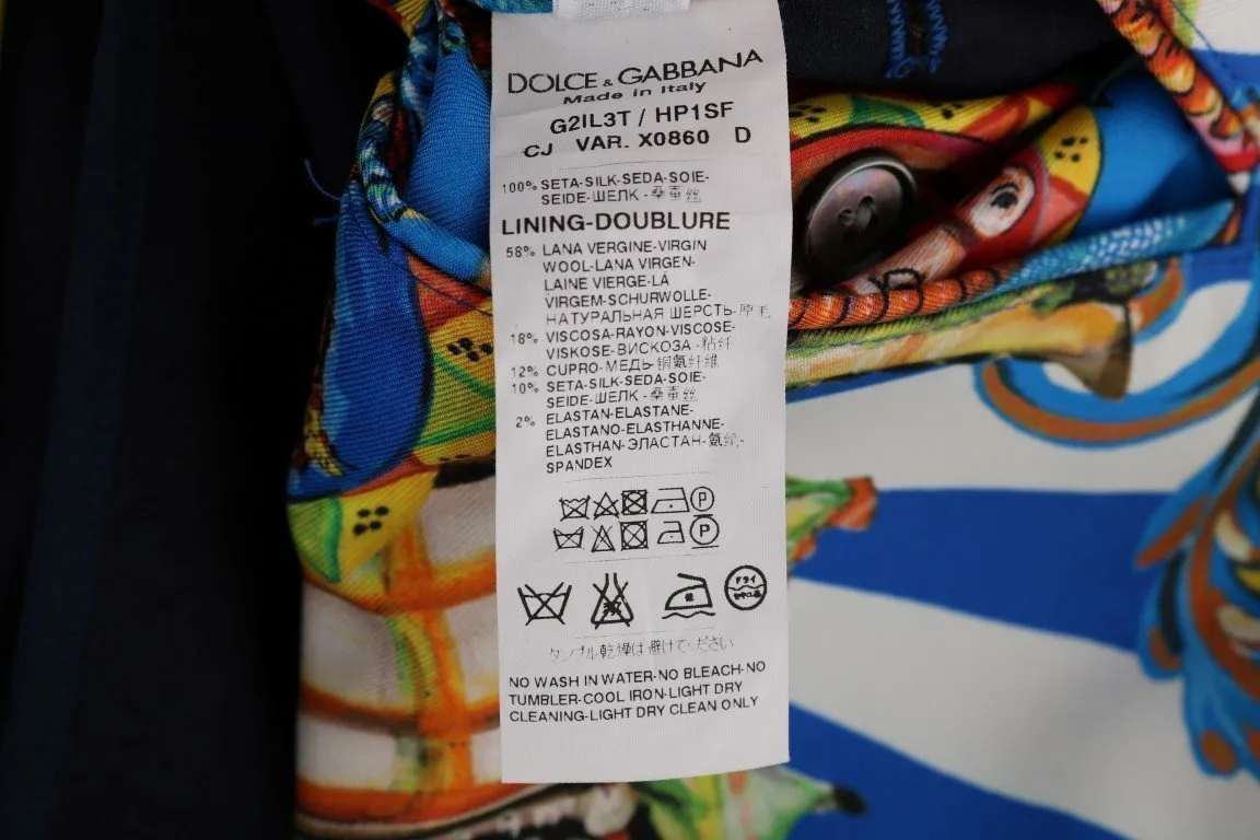 Multicolor Dragon Print Silk Slim Fit Blazer Jacket