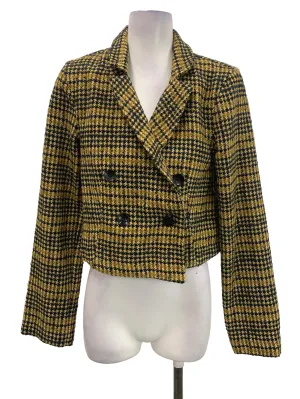 Mustard Houndstooth Double Breasted Coat