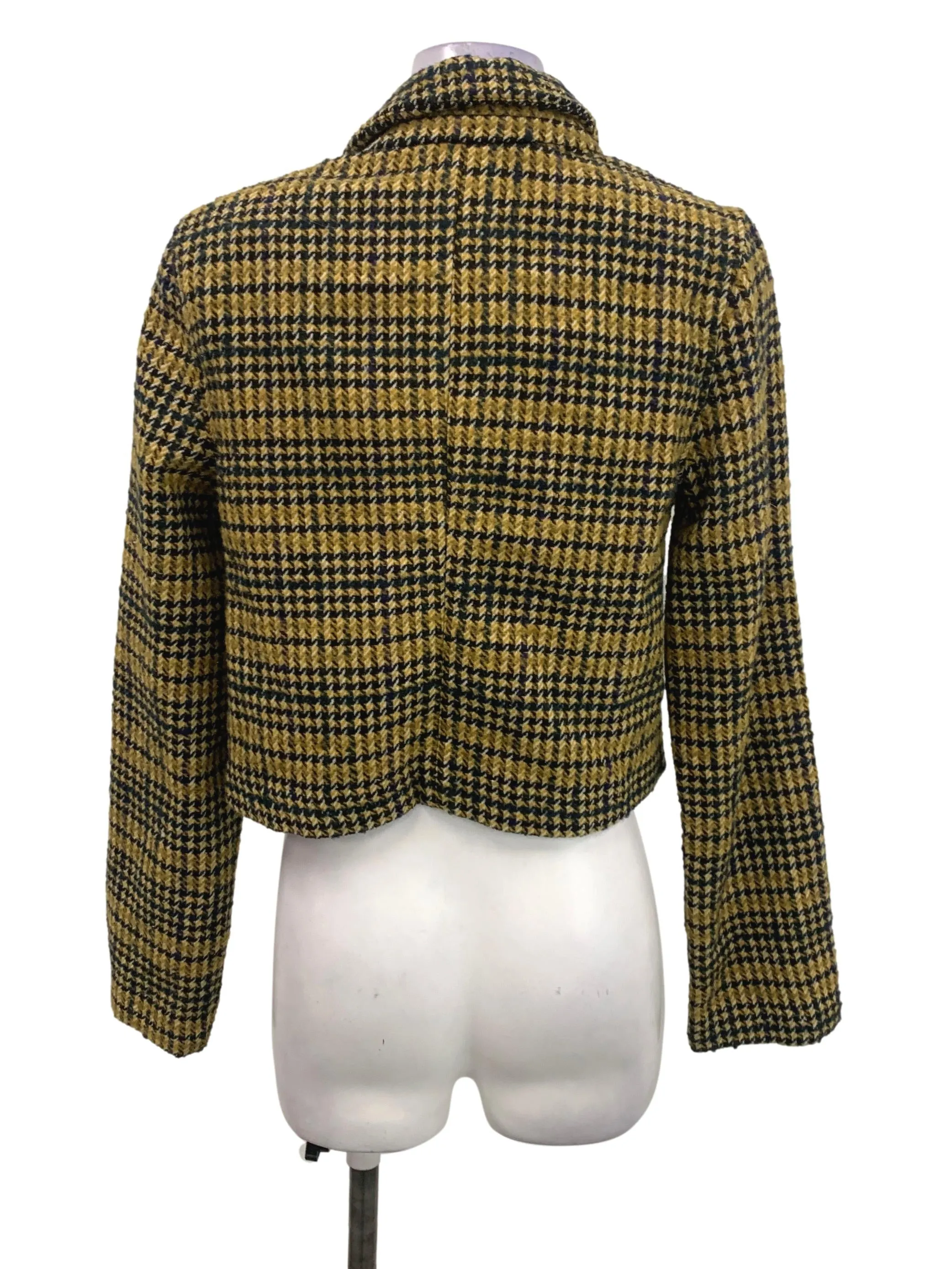 Mustard Houndstooth Double Breasted Coat