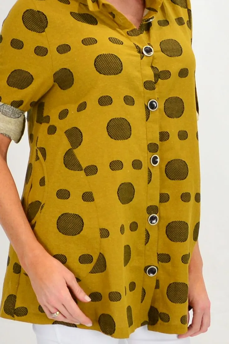 Mustard Spot High Collar Tunic Shirt