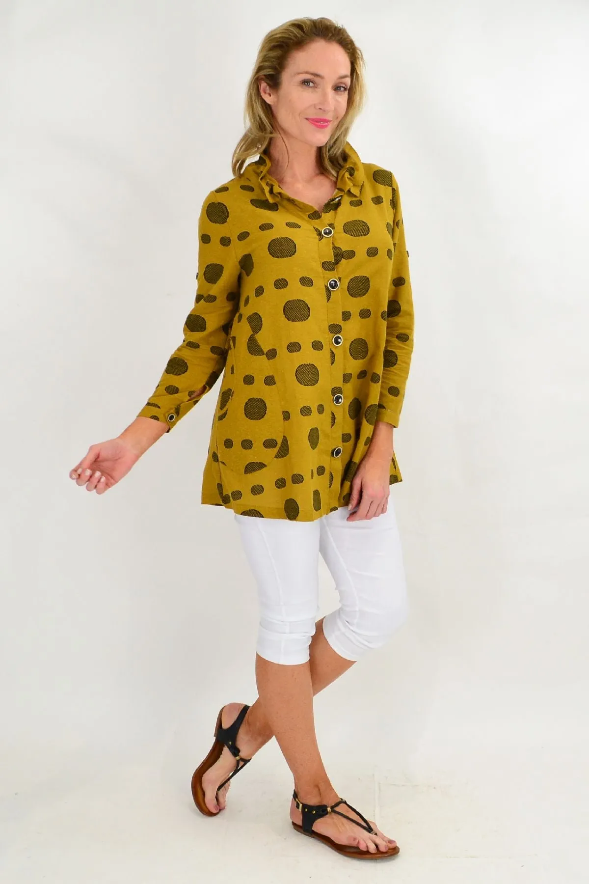 Mustard Spot High Collar Tunic Shirt