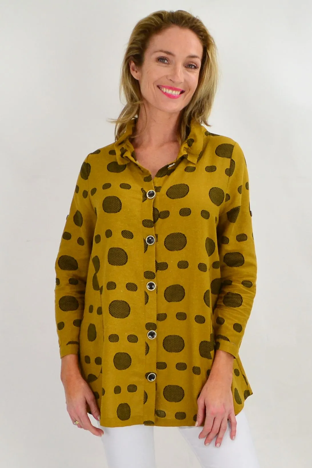 Mustard Spot High Collar Tunic Shirt