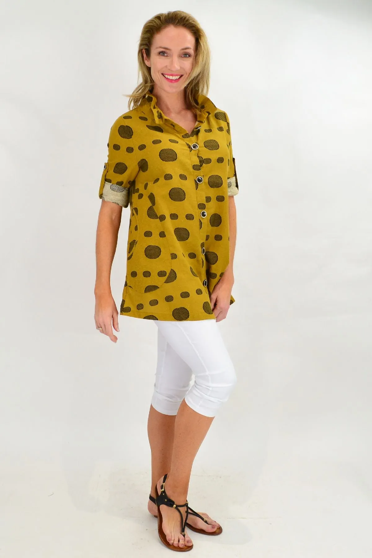 Mustard Spot High Collar Tunic Shirt