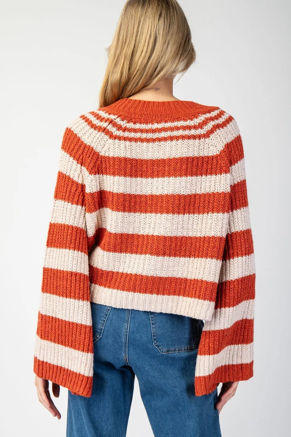 Myles Striped Bell Sleeve Sweater - Orange
